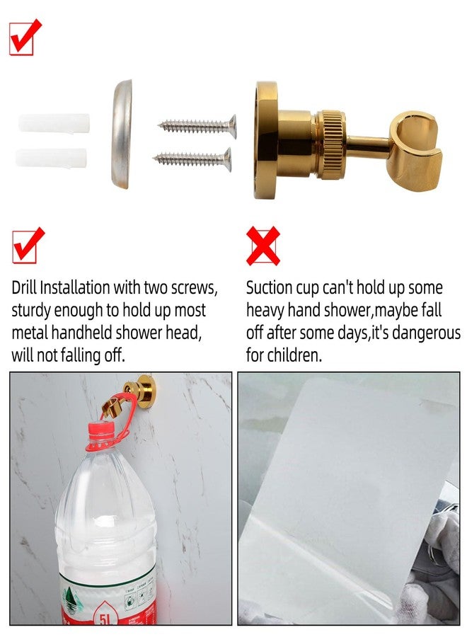 PHASAT Handheld Shower Head Holder Adjustable Solid Brass Handheld Shower Head Bracket Holder Wall Mount,Shower Wand Holder Gold,A13023G - Image 3