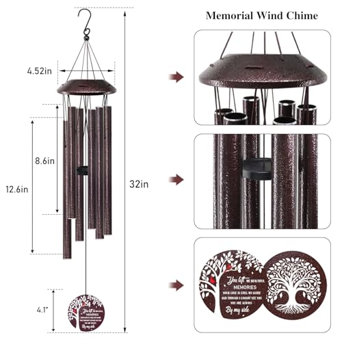 Howarmer Memorial Gifts for Loss of Mom/Dad - 32" Cardinal Sympathy Wind Chimes with Tree of Life - Bereavement Remembrance Condolence Gifts for Loss of Loved One -Memorial Chimes for Outside Garden - Image 2