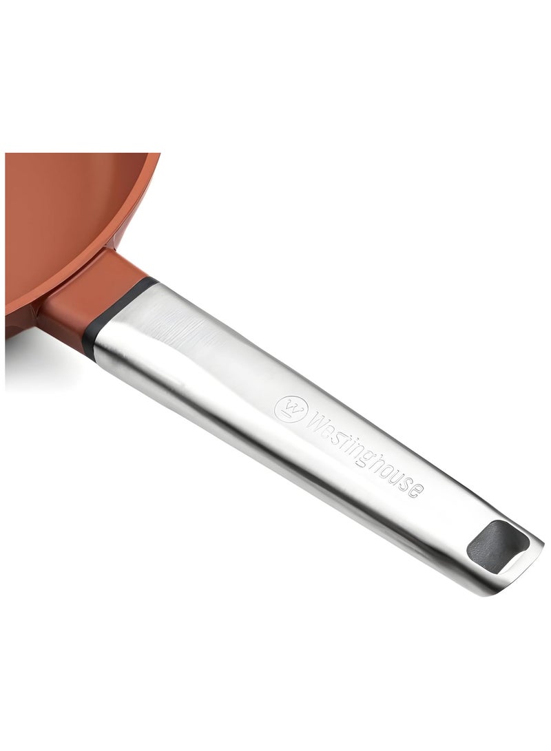 Westinghouse مقلاة قلي 30 سم غير لاصقة من الولايات المتحدة - ألمنيوم مطروق مع طلاء رخامى 4 طبقات، آمنة للاستخدام على الموقد والفرن، مقبض من الفولاذ المقاوم للصدأ - برتقالي - Image 3