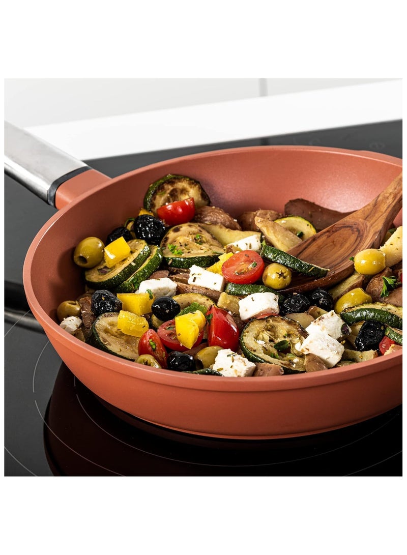 Westinghouse مقلاة قلي 30 سم غير لاصقة من الولايات المتحدة - ألمنيوم مطروق مع طلاء رخامى 4 طبقات، آمنة للاستخدام على الموقد والفرن، مقبض من الفولاذ المقاوم للصدأ - برتقالي - Image 5