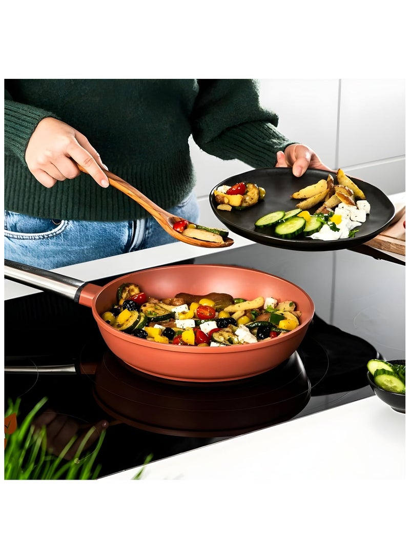 Westinghouse مقلاة قلي 30 سم غير لاصقة من الولايات المتحدة - ألمنيوم مطروق مع طلاء رخامى 4 طبقات، آمنة للاستخدام على الموقد والفرن، مقبض من الفولاذ المقاوم للصدأ - برتقالي - Image 4