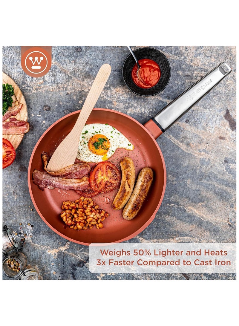 Westinghouse مقلاة قلي 30 سم غير لاصقة من الولايات المتحدة - ألمنيوم مطروق مع طلاء رخامى 4 طبقات، آمنة للاستخدام على الموقد والفرن، مقبض من الفولاذ المقاوم للصدأ - برتقالي - Image 2