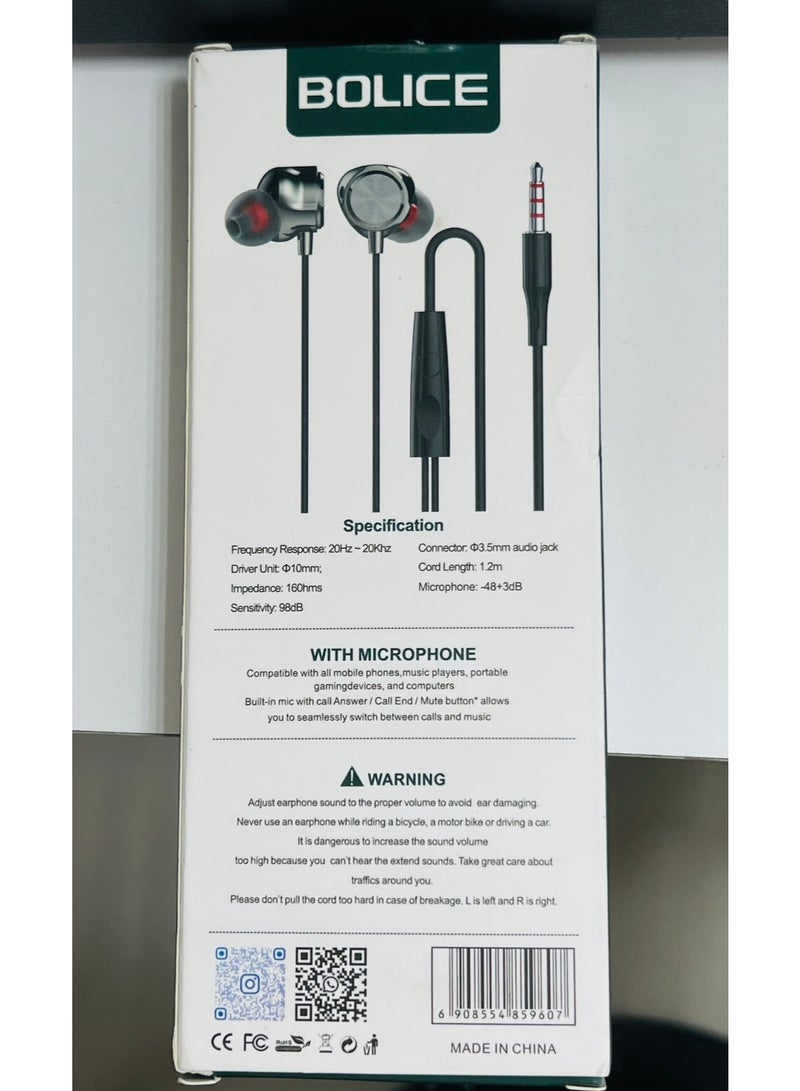 BOLICE BO-65 Stereo Wired Headset 3.5mm Audio Jack with Clear Sound & Comfortable Design for Mobile Phones and Computers - Image 2