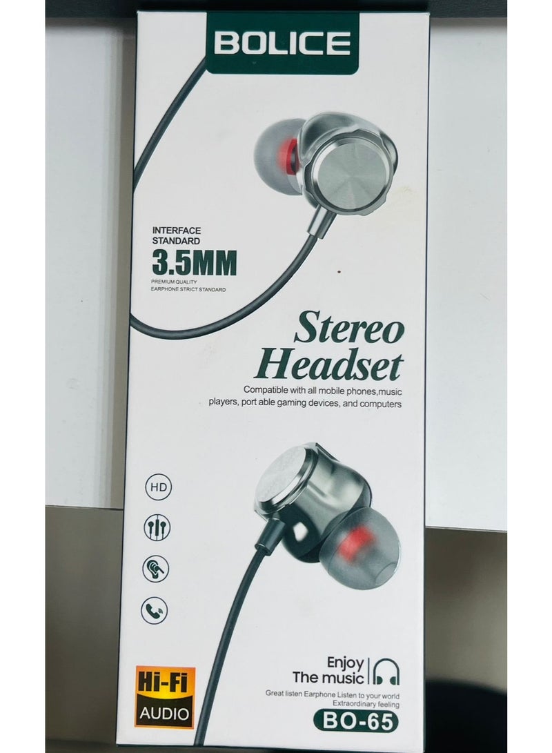 BOLICE BO-65 Stereo Wired Headset 3.5mm Audio Jack with Clear Sound & Comfortable Design for Mobile Phones and Computers - Image 1