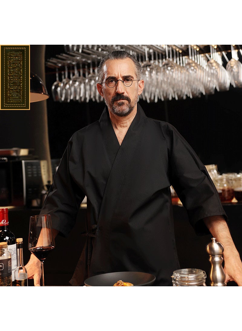 Generic Japanese Chef Uniform Sushi Waitstaff Kimono Black  - Image 4