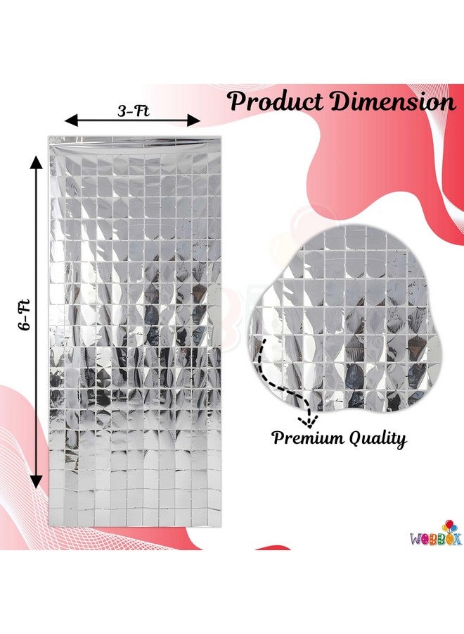 Wobbox Big 3Ft X 6Ft Silver Color Tinsel Metallic Square Foil Curtain Backdrop Door Window Curtain Party Decoration, Foil Curtain For Birthday Decoartion (Pack Of 2) - Image 3