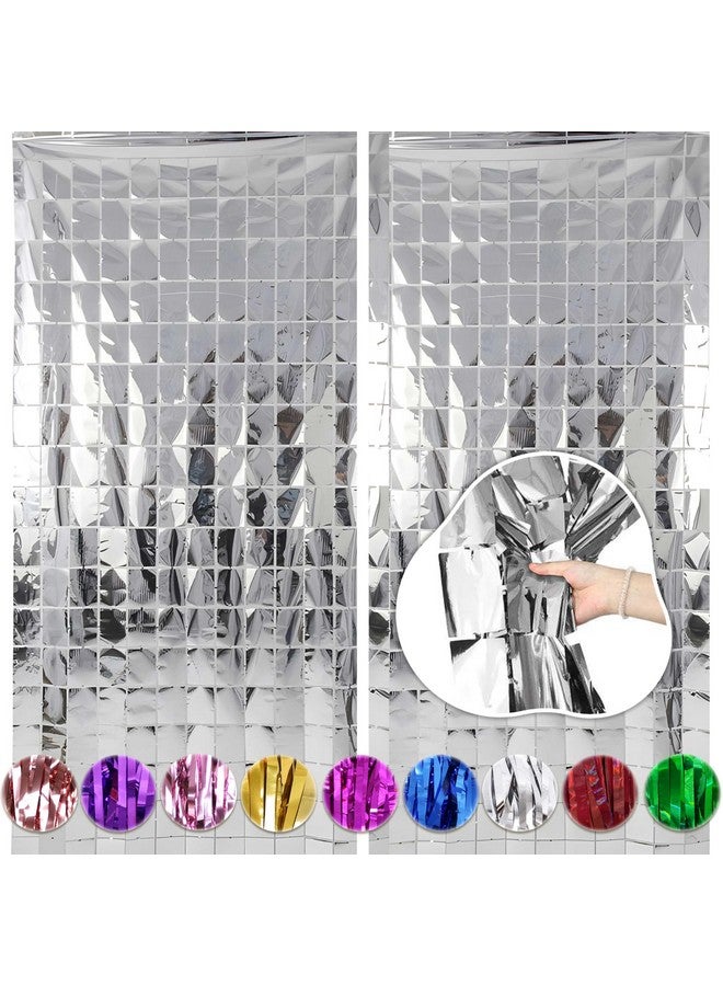Wobbox Big 3Ft X 6Ft Silver Color Tinsel Metallic Square Foil Curtain Backdrop Door Window Curtain Party Decoration, Foil Curtain For Birthday Decoartion (Pack Of 2) - Image 1