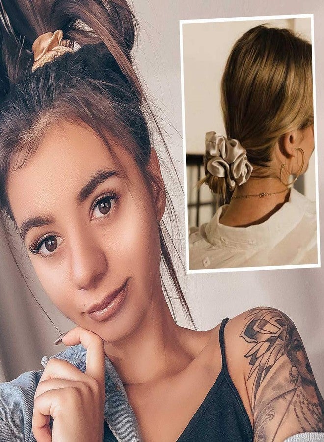 ليلي سيلك مجموعة ربطات شعر ليلي سيلك، 4 قطع، لون بني فاتح، مصنوعة من حرير شارموز 100% - ربطات شعر مطاطية كبيرة ورفيعة للنساء والفتيات - Image 2