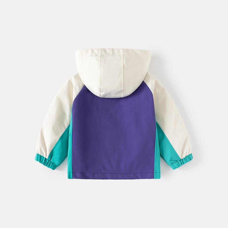 Kids Hooded Jacket Colorblock Zipper Spring 2024 Purple  - Image 5