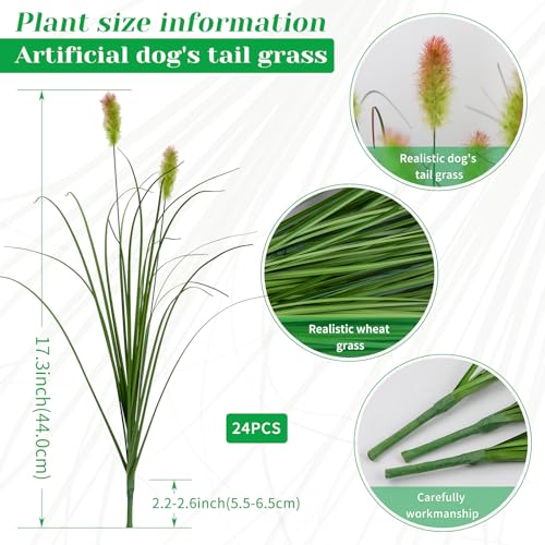 LUZOGA Artificial Grass Plants Outdoor 24 Bunches Fake Onion Grasses with Plush Fake Shrubs Plant Flowers Faux Greenery Wheat Sea Grass for Outside Garden Indoor House Home Office Room Dcor Green Red - Image 3