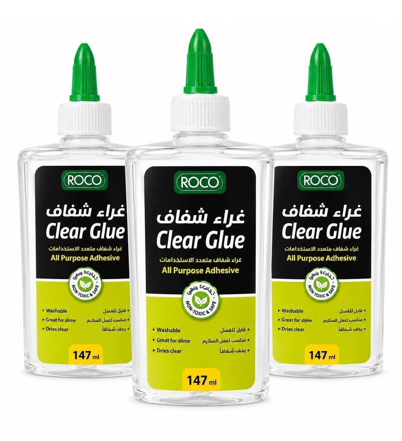 ROCO Clear Liquid Glue 147ml Pack of 3 Strong Adhesive Transparent Drying Non-Toxic All Purpose Glue for School Office & Crafts - Image 2