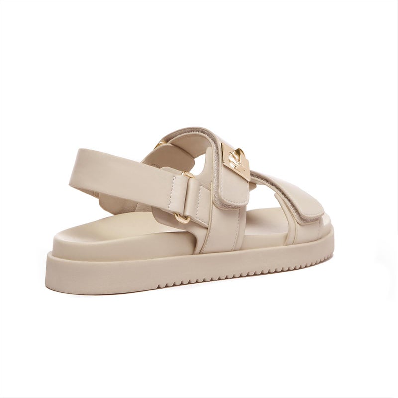 Rihero Women's Flat Sandals Comfort Adjustable Velcro Double Strap Slip on Leather Footbed Nude Sandals with Back Strap Size 7 - Image 5