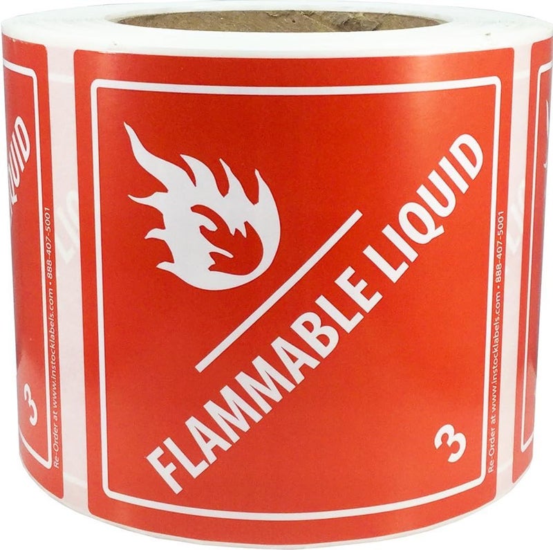 InStockLabels.com InStockLabels Hazard Stickers, Class 3 D.O.T. Flammable Liquid Stickers, 4x4 Inch Square, 500 Adhesive Shipping Labels – Easy to Peel & Apply Shipping Label Stickers - Image 1