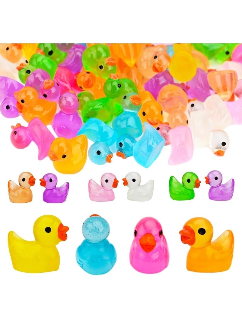 Arabest 100 قطعة من البط المصغر اللامع من الراتنج، تماثيل ملونة مضيئة، بط حديقة، زينة بط صغيرة، حديقة المناظر الطبيعية الدقيقة، لزينة منزل الدمى، تمثال حديقة، حرفة المناظر الطبيعية الزخرفية - Image 2