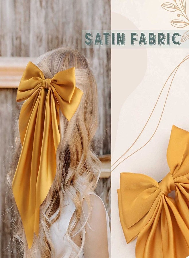 ZEPOLI Big Satin Layered Hair Bows for Women Girls 11 Inch Barrette Hair Clip Long Black Ribbon Bows French Style Hair Accessories (Yellow) - Image 2