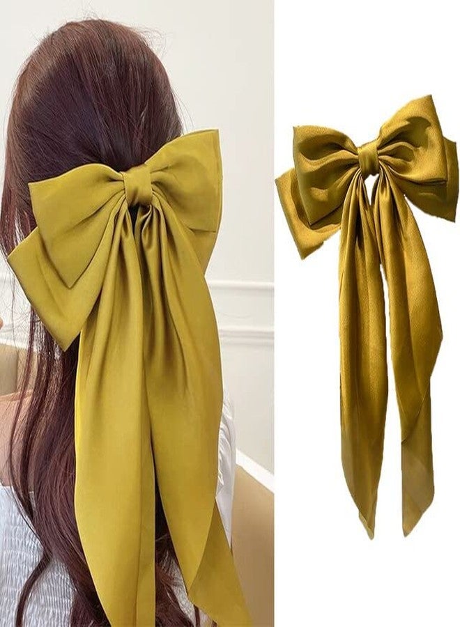 ZEPOLI Big Satin Layered Hair Bows for Women Girls 11 Inch Barrette Hair Clip Long Black Ribbon Bows French Style Hair Accessories (Yellow) - Image 1