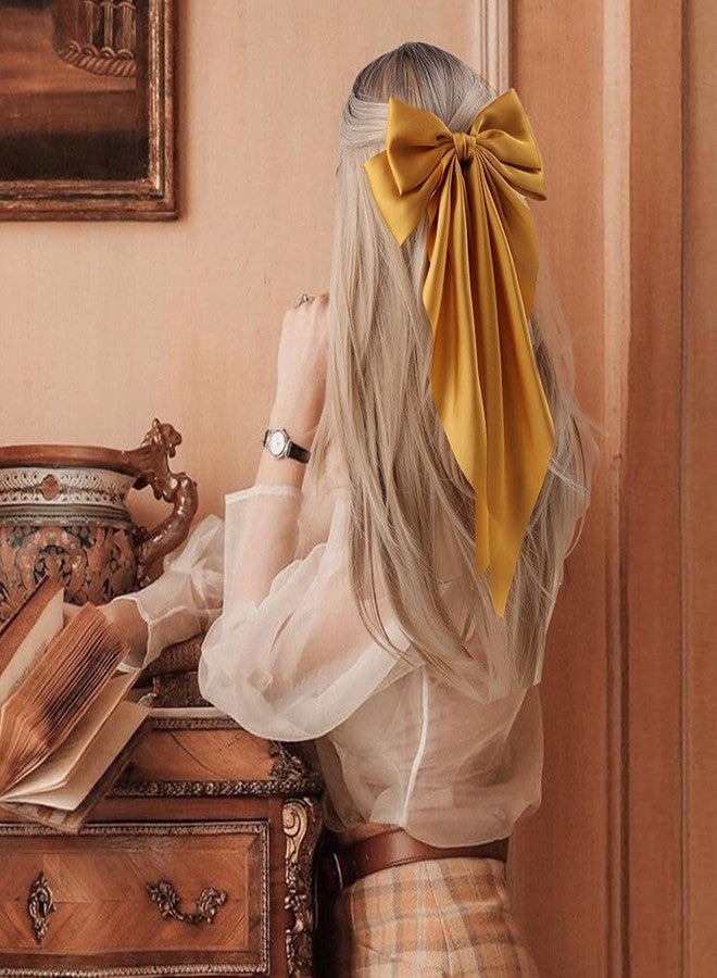 ZEPOLI Big Satin Layered Hair Bows for Women Girls 11 Inch Barrette Hair Clip Long Black Ribbon Bows French Style Hair Accessories (Yellow) - Image 4