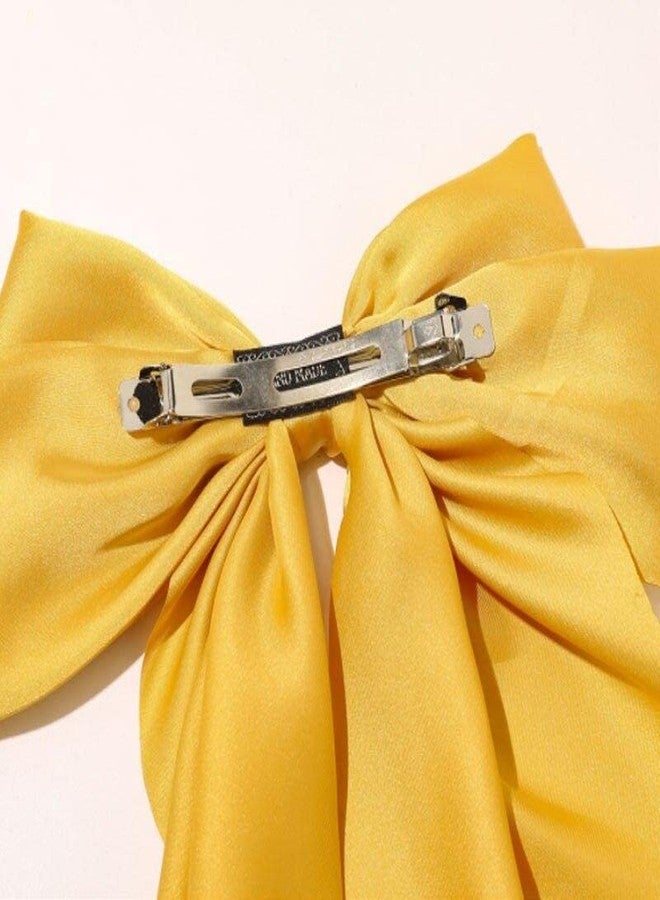 ZEPOLI Big Satin Layered Hair Bows for Women Girls 11 Inch Barrette Hair Clip Long Black Ribbon Bows French Style Hair Accessories (Yellow) - Image 3