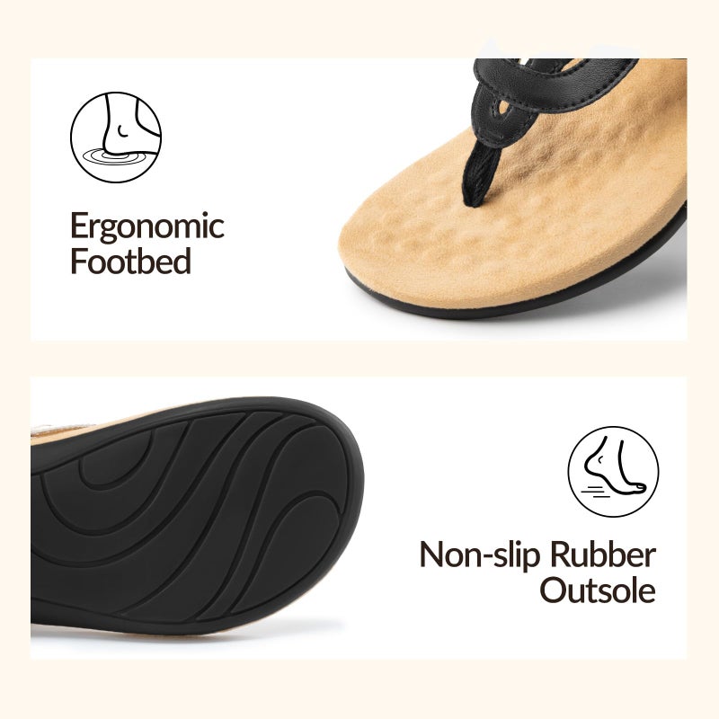 Rihero Women's Orthopedic Arch Support Sandals Orthotic Black Flip Flops Comfortable Casual Thong Slide Sandals for Summer Walking Size 9 - Image 5