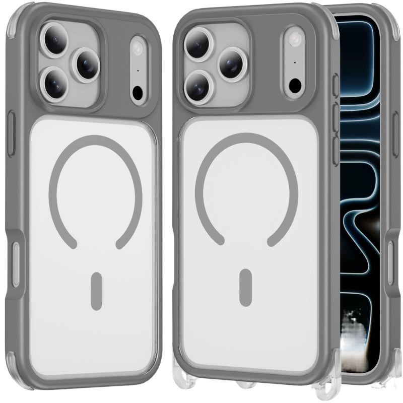 MS غطاء MagSafe بAcrylic لـ iPhone 15 / 15 Plus / 15 Pro / 15 Pro Max مع حماية من السقوط ومقاوم لبصمات الأصابع مع مقاوم للصدمات مع فتحة حبل تعليق قابلة للفصل مع مغناطيسي باللون رمادي. - Image 1