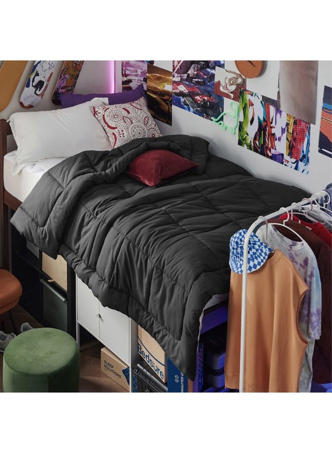 Bedsure لحاف دوفتي - لحاف مخيط بحجم توين XL، لحاف لجميع الفصول، لحاف بديل للريش مع حلقات (أسود، توين XL 92"x68") - Image 1