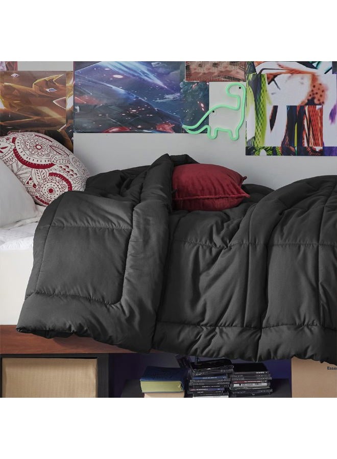 Bedsure لحاف دوفتي - لحاف مخيط بحجم توين XL، لحاف لجميع الفصول، لحاف بديل للريش مع حلقات (أسود، توين XL 92"x68") - Image 3