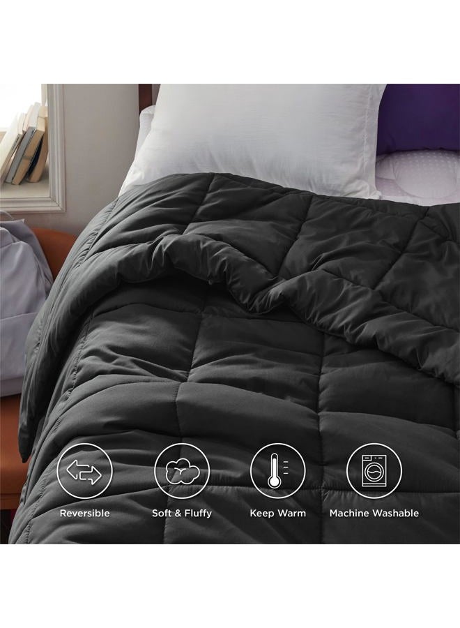 Bedsure لحاف دوفتي - لحاف مخيط بحجم توين XL، لحاف لجميع الفصول، لحاف بديل للريش مع حلقات (أسود، توين XL 92"x68") - Image 4