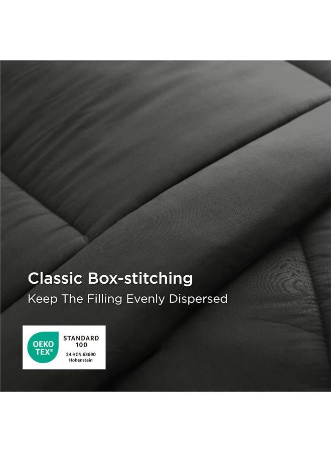 Bedsure لحاف دوفتي - لحاف مخيط بحجم توين XL، لحاف لجميع الفصول، لحاف بديل للريش مع حلقات (أسود، توين XL 92"x68") - Image 5