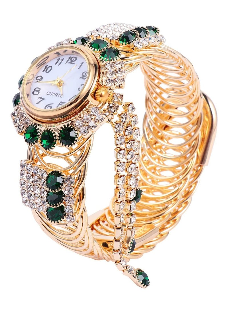 KASTWAVE Women's Bangle Watch Quartz Shiny Gold Watch with Crystal Rhinestones Diamonds for Women's Wrist Jewelry Fashion Ladies Bracelet Bracelet Watch Elegant Bracelet Wrist Watch for Women  - Image 1