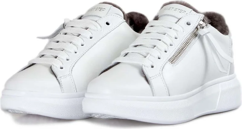 فاست ستيب Women's Genuine Leather Fur Inside Casual Sneaker Comfortable Sports Lightweight Lace-Up Zippered Shoes 846kza03