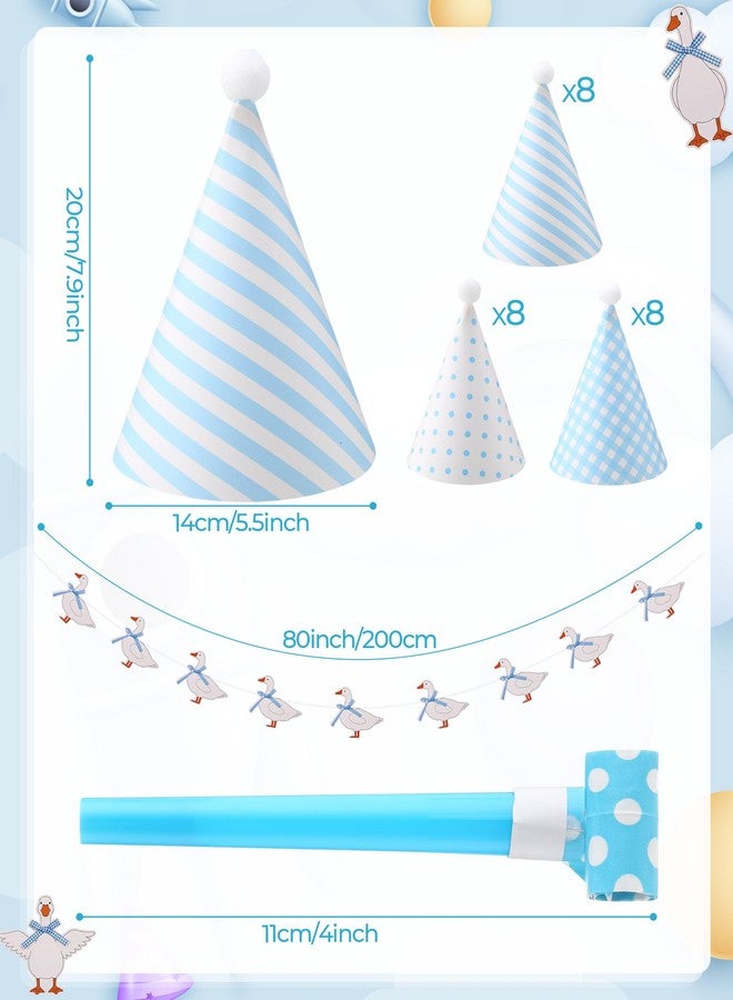 Vinsot 49 Pcs Silly Goose Party Set Baby Shower Birthday Decorations with Cone Hats Goose Banner Garland and Party Blowers(Blue,Classic Style) - Image 3