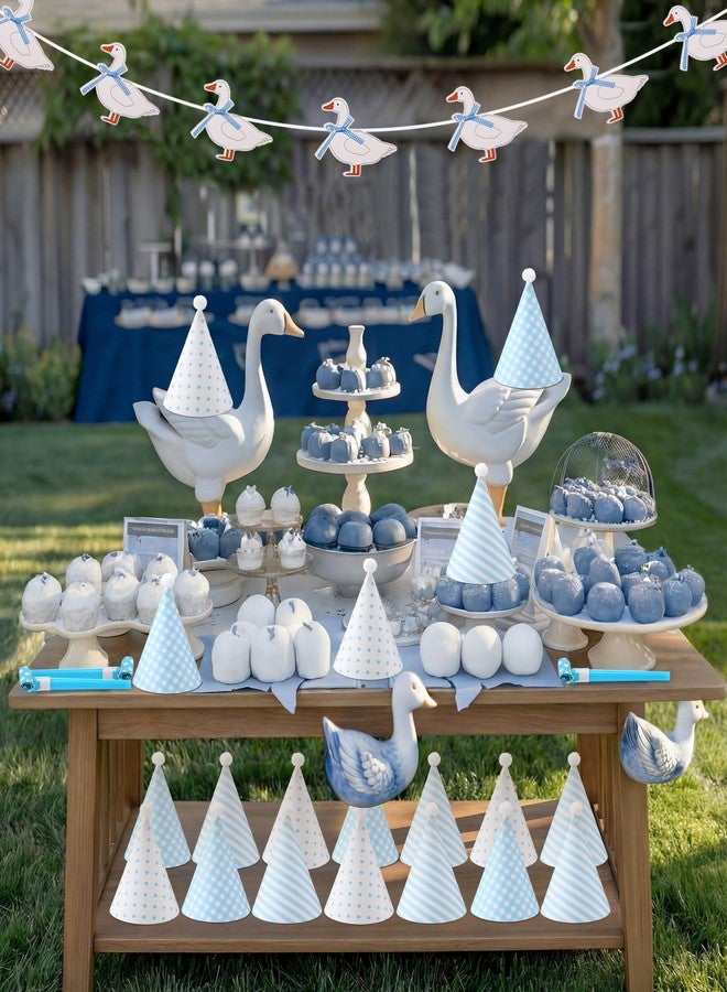 Vinsot 49 Pcs Silly Goose Party Set Baby Shower Birthday Decorations with Cone Hats Goose Banner Garland and Party Blowers(Blue,Classic Style) - Image 5