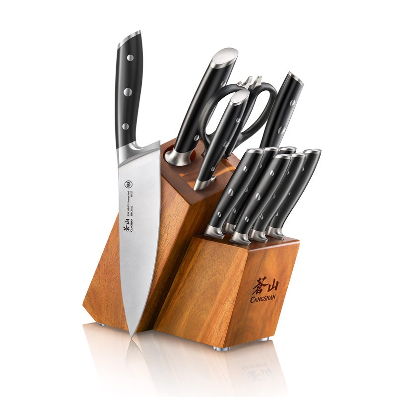 Cangshan Alps Series 1026672 German Steel Forged 12Piece Knife Block Set Acacia Black