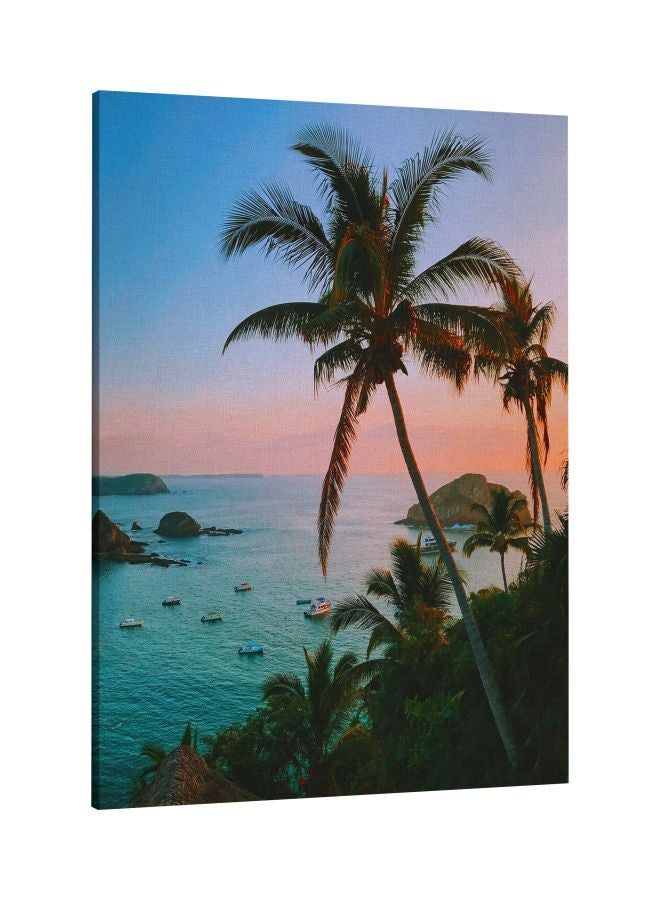RKN Palm Printed Framed Canvas Wall Art Blue/Green/Red 60x80centimeter - Image 1