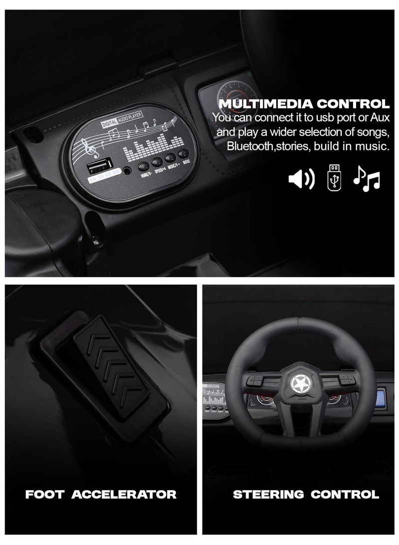 Vortex Battery Operated Jeep for Kids Rechargeable Battery Car for Kids with Music Led Light Ride On Kids Car Childrens Jeep Baby Big Car Electric Car for Kids Children's Boy Girl Black