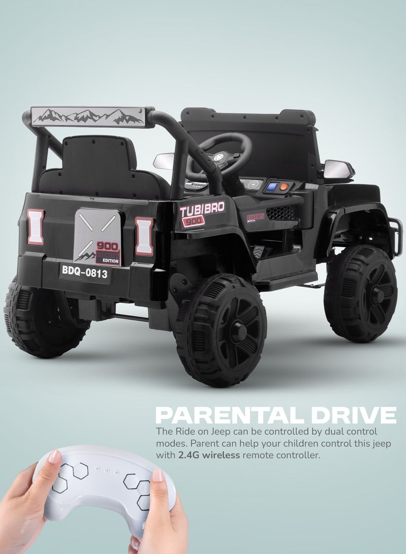 Vortex Battery Operated Jeep for Kids Rechargeable Battery Car for Kids with Music Led Light Ride On Kids Car Childrens Jeep Baby Big Car Electric Car for Kids Children's Boy Girl Black