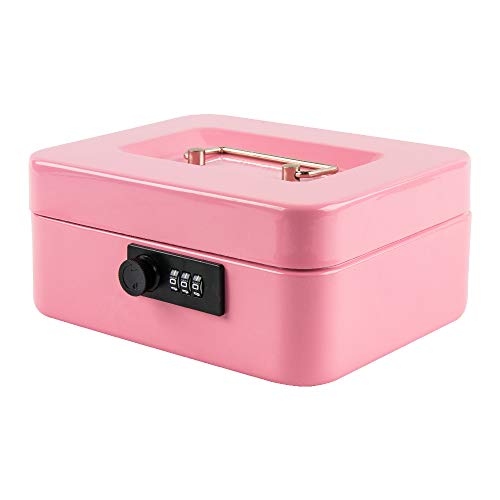 KYODOLED Medium Cash Box with Combination Lock Safe Metal Money Box with Money Tray for Security Lock Box 7.87x 6.30x 3.54Inch Pink Medium - Image 1