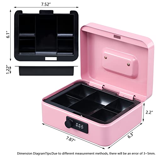 KYODOLED Medium Cash Box with Combination Lock Safe Metal Money Box with Money Tray for Security Lock Box 7.87x 6.30x 3.54Inch Pink Medium - Image 4
