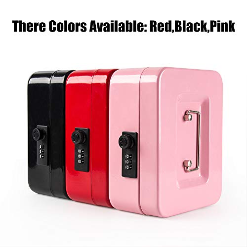 KYODOLED Medium Cash Box with Combination Lock Safe Metal Money Box with Money Tray for Security Lock Box 7.87x 6.30x 3.54Inch Pink Medium - Image 5