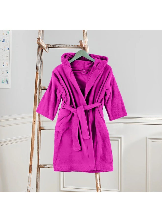 BYFT Daffodil (Fuchsia Pink) Premium 12 yr Kids Hooded Bathrobe 100% Terry Cotton, Highly Absorbent and Quick dry, Hotel and Spa Quality Bathrobe for Boy and Girl-400 Gsm  - Image 2