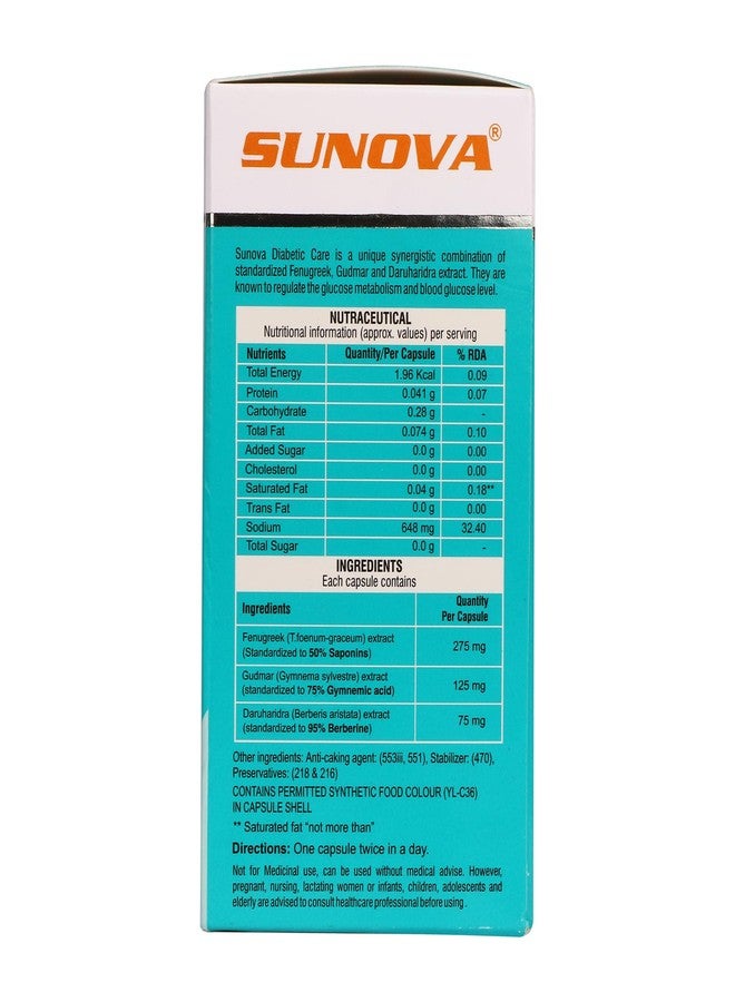 SUNOVA DIABETIC Care Capsules – An Effective Vegan Supplement, Fenugreek, Gudmar, and Daruharidra extract - 60 Veg Capsules x Pack of 2 - Image 5