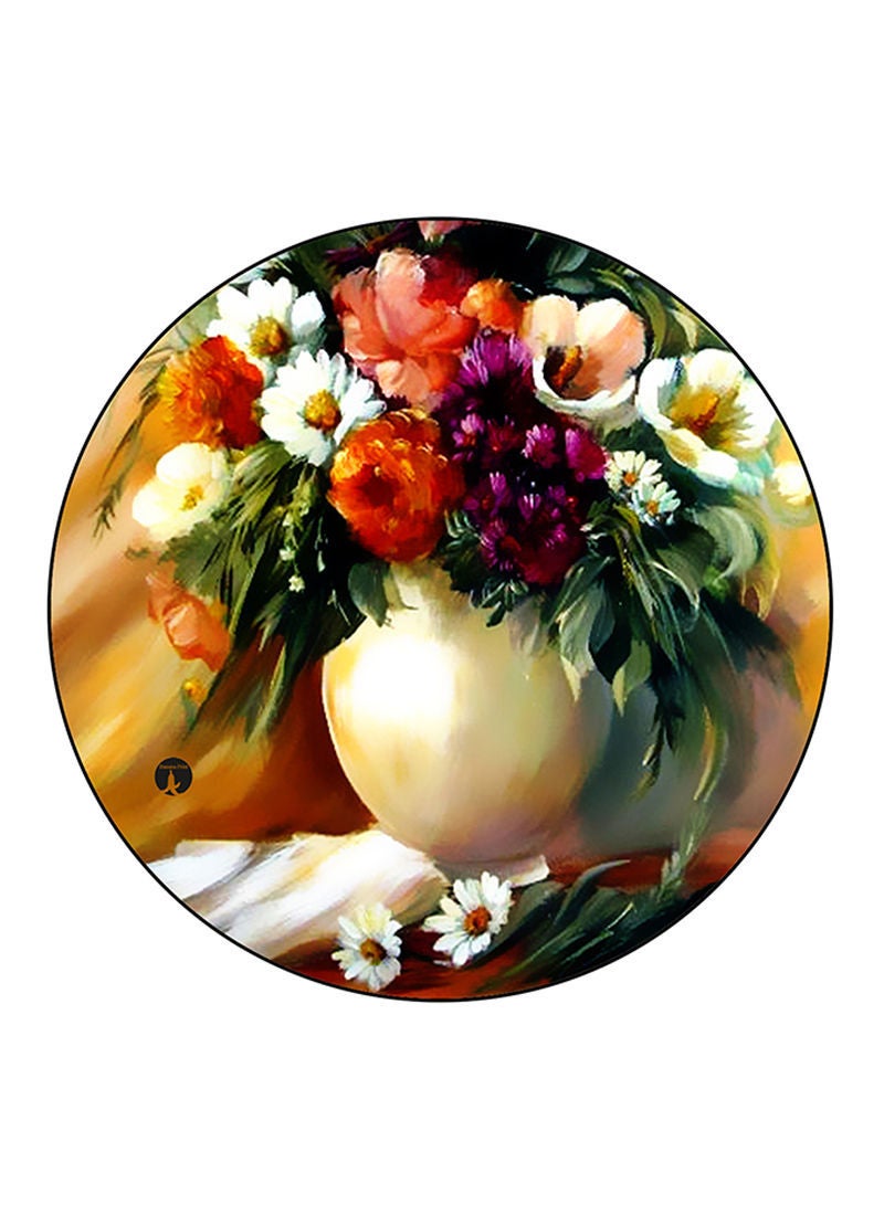 RKN Flowers Printed Mouse Pad  Round  Multicolour