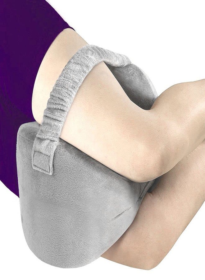 Tektrum Orthopedic Knee Pillow for Sciatica Relief, Back Pain, Leg Pain, Hip pain, Joint Pain, Pregnancy, Spine Alignment - Memory Foam Wedge Contour with Washable Cover and Leg Strap, Grey Color - Image 1
