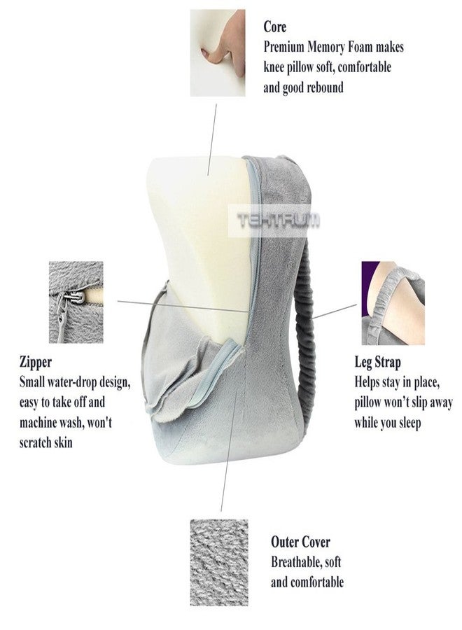 Tektrum Orthopedic Knee Pillow for Sciatica Relief, Back Pain, Leg Pain, Hip pain, Joint Pain, Pregnancy, Spine Alignment - Memory Foam Wedge Contour with Washable Cover and Leg Strap, Grey Color - Image 4