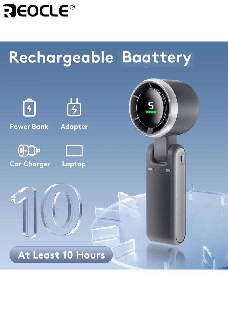 REOCLE Portable Handheld Mini Fan Foldable Turbo Fan with 4000mAh Battery USB C Rechargeable 5 Speed Settings Digital Display for Travel Camping Outdoor Use for Women and Men - Image 3