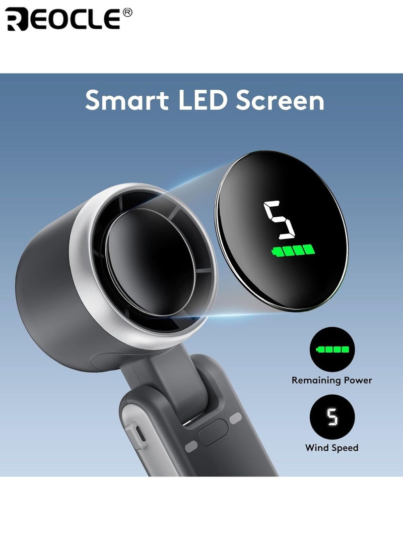 REOCLE Portable Handheld Mini Fan Foldable Turbo Fan with 4000mAh Battery USB C Rechargeable 5 Speed Settings Digital Display for Travel Camping Outdoor Use for Women and Men - Image 5