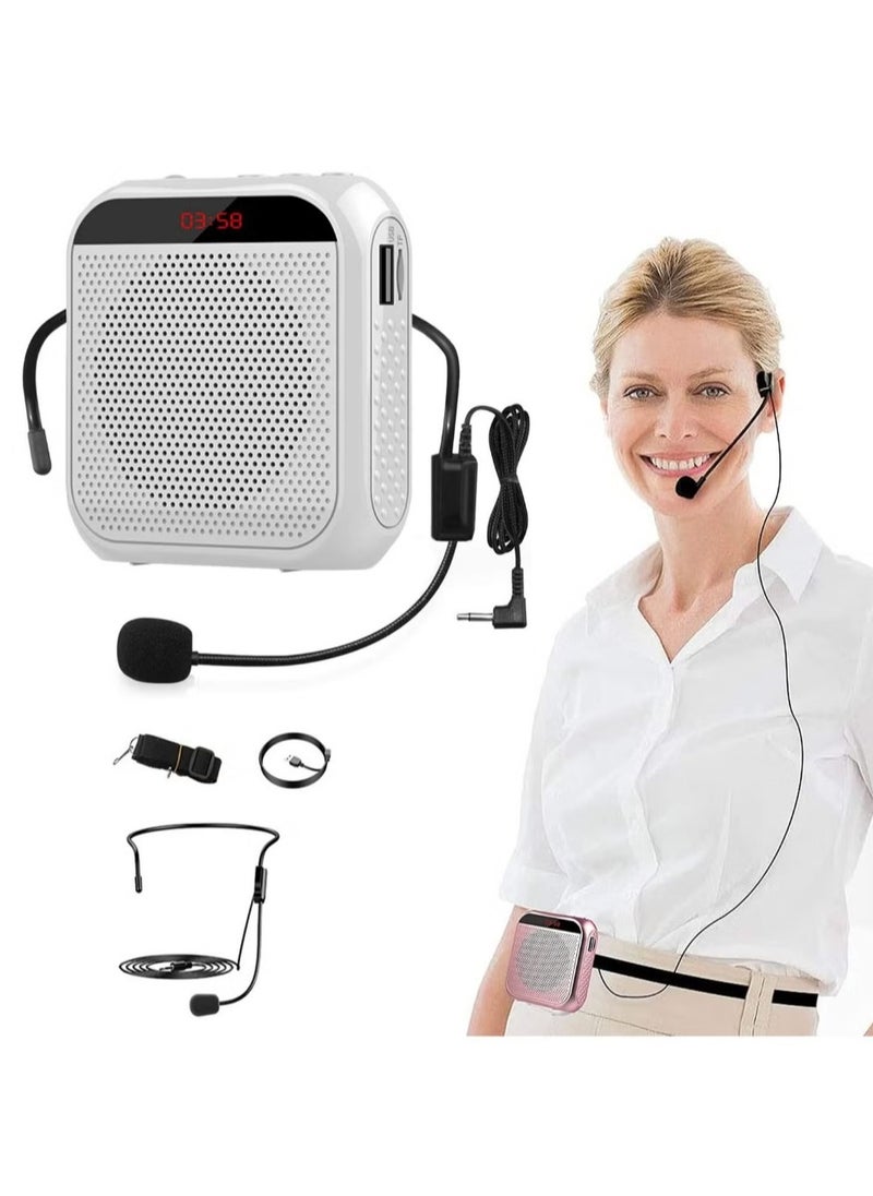 Generic Voice Amplifier with Wired Microphone Headset, Portable Rechargeable PA System Speaker Personal Microphone Speech Amplifier, Loudspeaker for Teachers, Tour Guides/Coaches Metting/Yoga/Fitness (White)  - Image 1