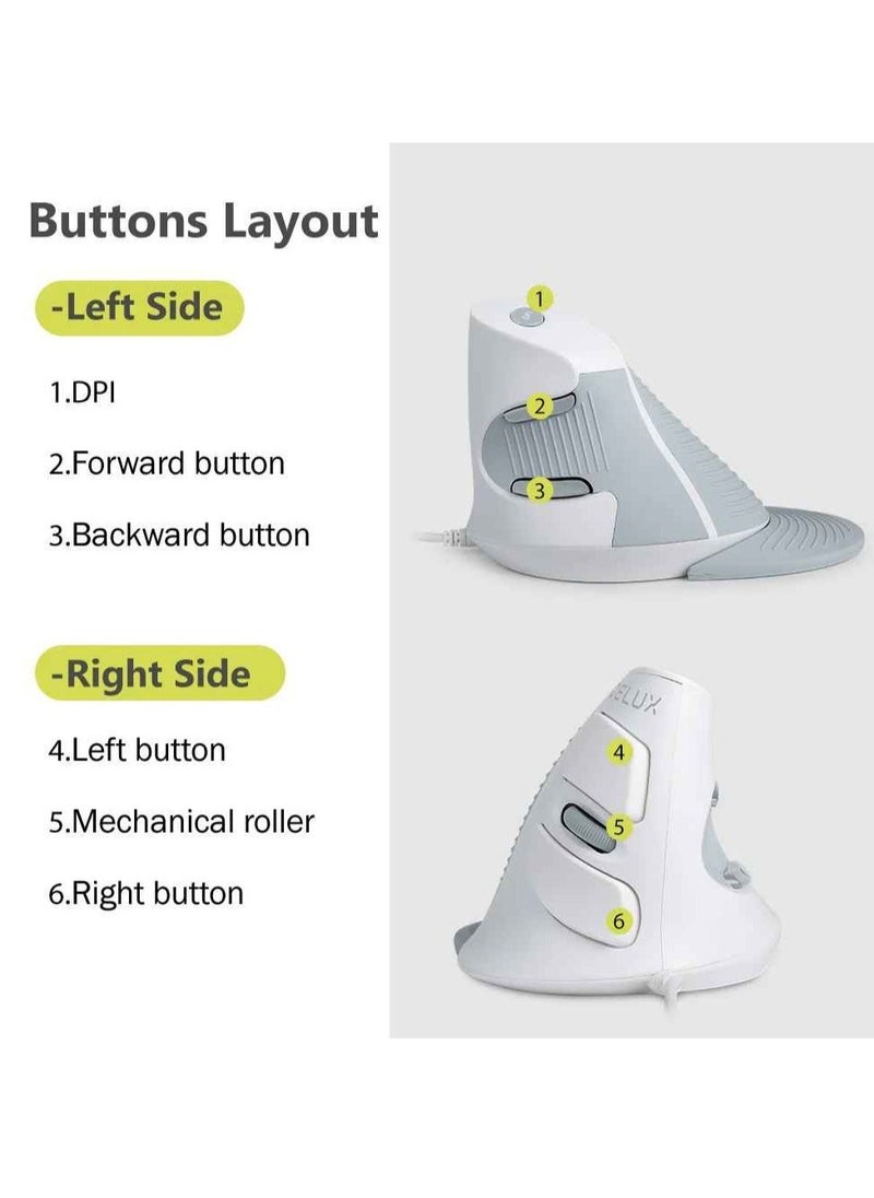 DELUX - M618BU Wired Ergonomic Vertical Mouse, 1600 Dpi Six Buttons Optical Right Hand Wired Mouse, Comfortable Grip Lightweight Computer Mouse With Removable Wrist Rest - Image 1