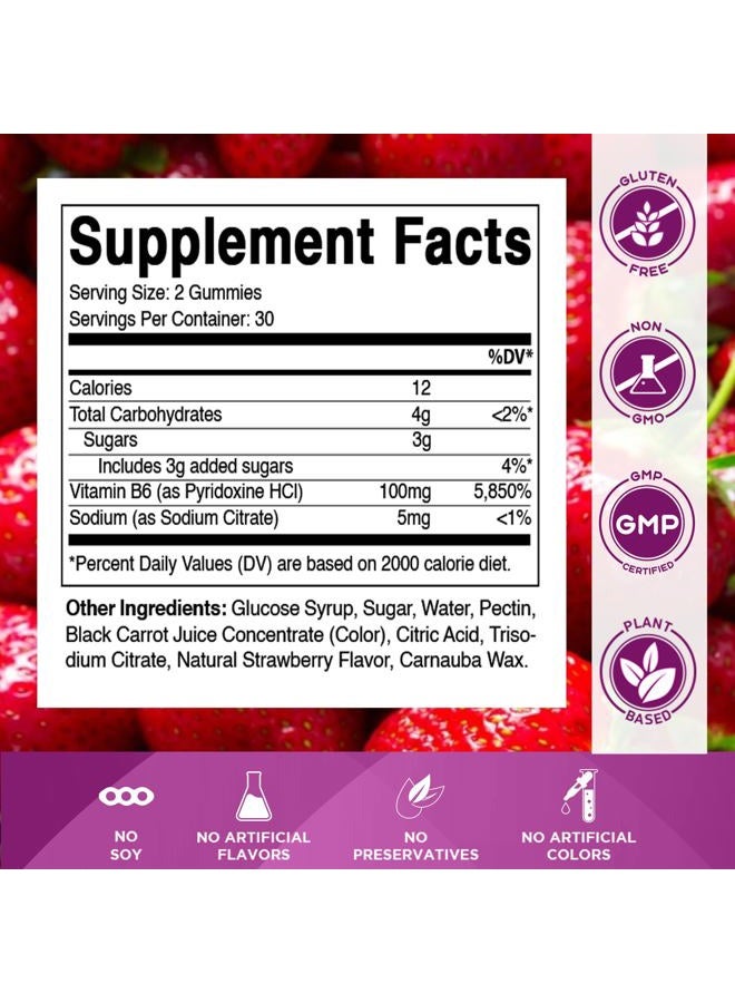 Vitamatic 2 Packs Vitamin B6 100mg - Strawberry Flavor - 60 Pectin Based Gummies - Supports Nervous System - Image 2