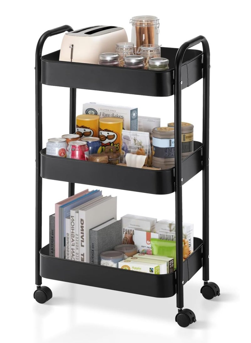 يوريفو عربة تخزين المطبخ ذات 3 طبقات على عجلات عربات المرافق المتداول تخزين متنقل عربة خدمة عربة معدنية لغرفة الطعام ، الحمام ، الغسيل ، غرفة المعيشة ، المنظم (أسود) 40×30×77 cm - Image 1